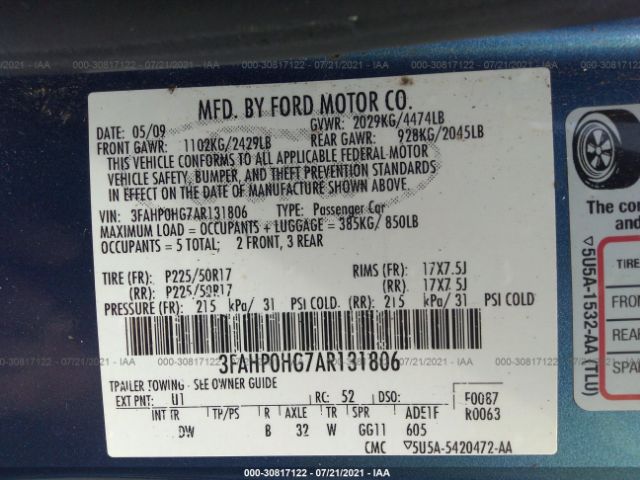 Photo 8 VIN: 3FAHP0HG7AR131806 - FORD FUSION 