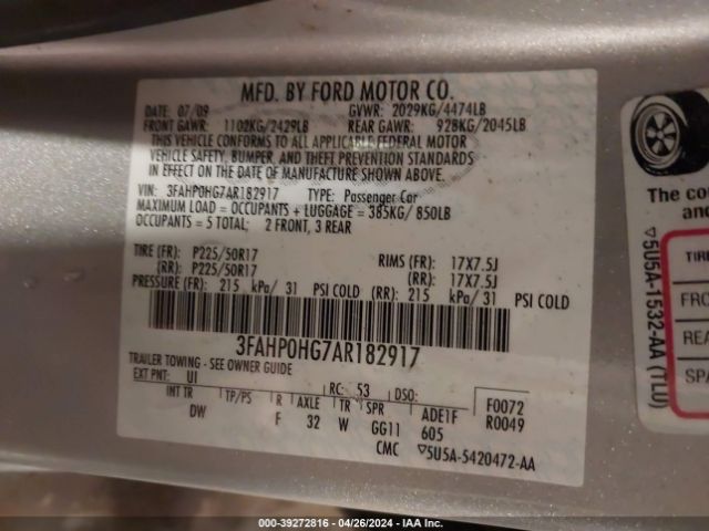 Photo 8 VIN: 3FAHP0HG7AR182917 - FORD FUSION 