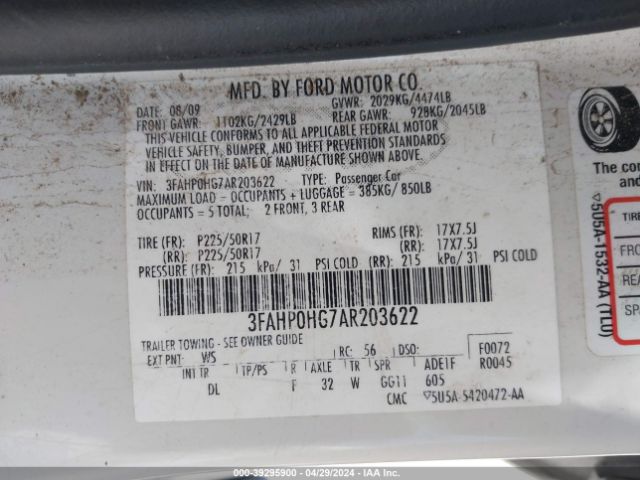 Photo 8 VIN: 3FAHP0HG7AR203622 - FORD FUSION 