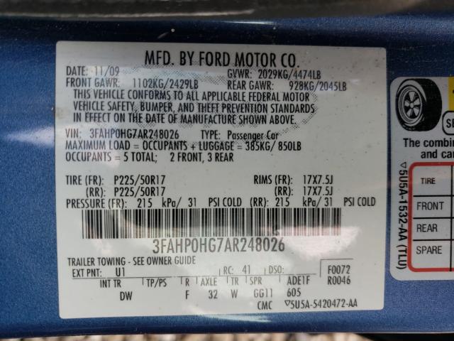 Photo 9 VIN: 3FAHP0HG7AR248026 - FORD FUSION SE 