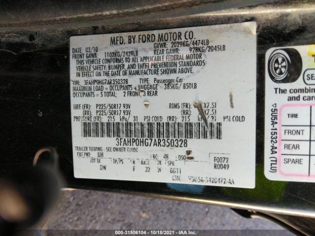 Photo 8 VIN: 3FAHP0HG7AR350328 - FORD FUSION 