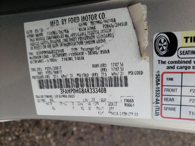 Photo 9 VIN: 3FAHP0HG8AR333408 - FORD FUSION SE 