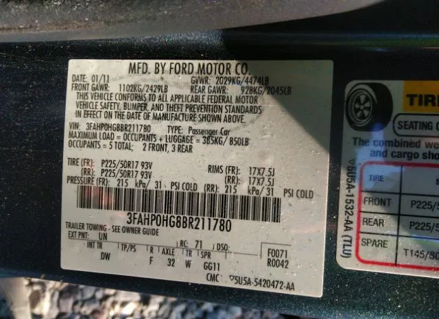 Photo 8 VIN: 3FAHP0HG8BR211780 - FORD FUSION 