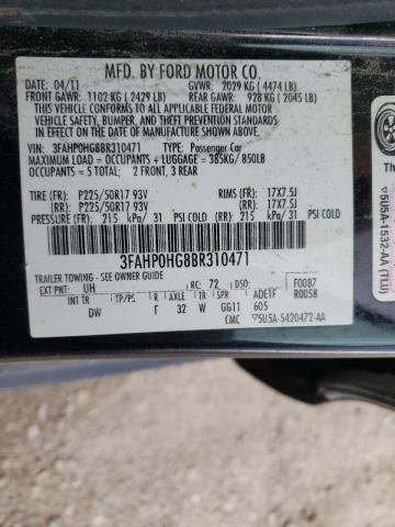 Photo 9 VIN: 3FAHP0HG8BR310471 - FORD FUSION SE 