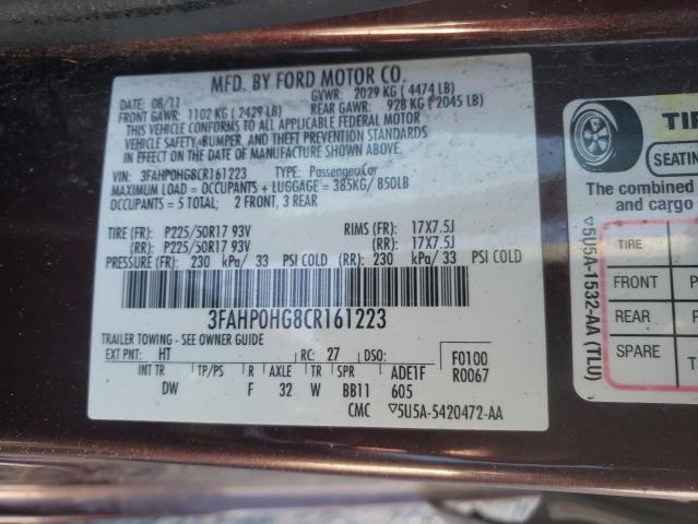 Photo 9 VIN: 3FAHP0HG8CR161223 - FORD FUSION SE 