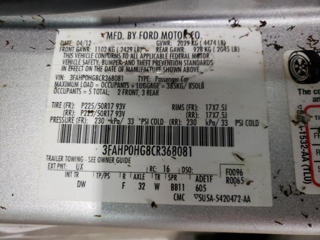 Photo 11 VIN: 3FAHP0HG8CR368081 - FORD FUSION SE 