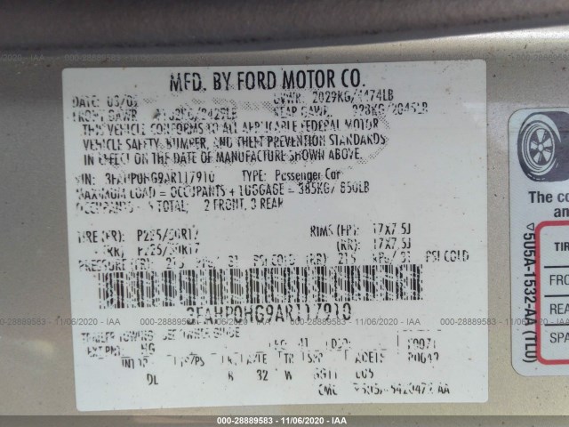 Photo 8 VIN: 3FAHP0HG9AR117910 - FORD FUSION 