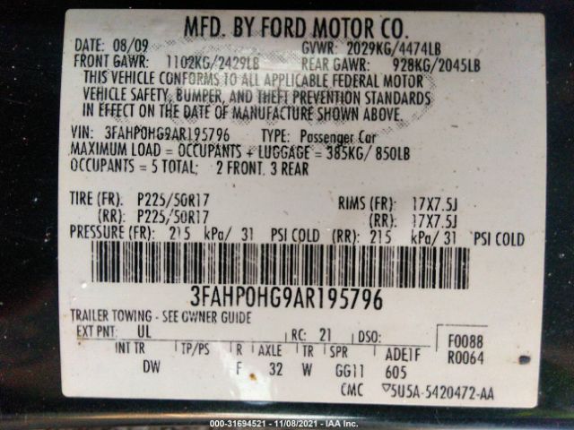 Photo 8 VIN: 3FAHP0HG9AR195796 - FORD FUSION 