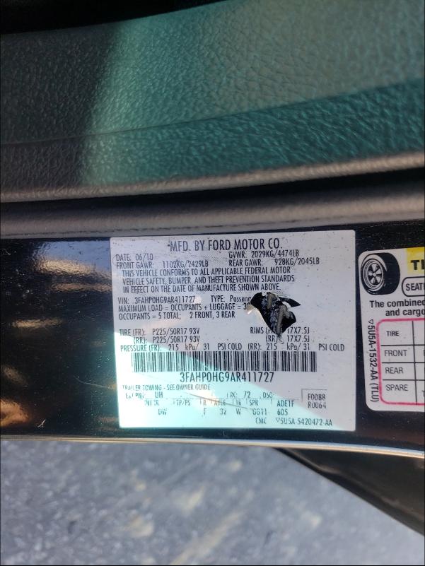 Photo 9 VIN: 3FAHP0HG9AR411727 - FORD FUSION 