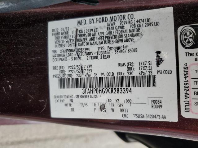 Photo 11 VIN: 3FAHP0HG9CR283394 - FORD FUSION 