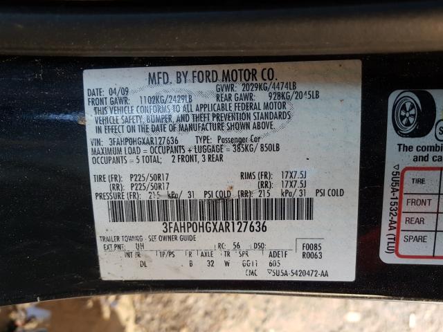 Photo 9 VIN: 3FAHP0HGXAR127636 - FORD FUSION SE 