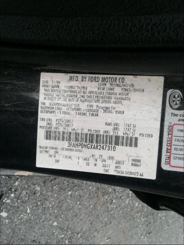 Photo 9 VIN: 3FAHP0HGXAR247310 - FORD FUSION SE 