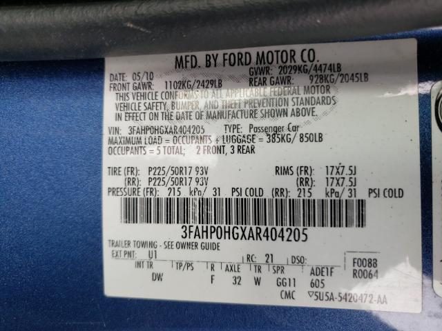 Photo 9 VIN: 3FAHP0HGXAR404205 - FORD FUSION SE 