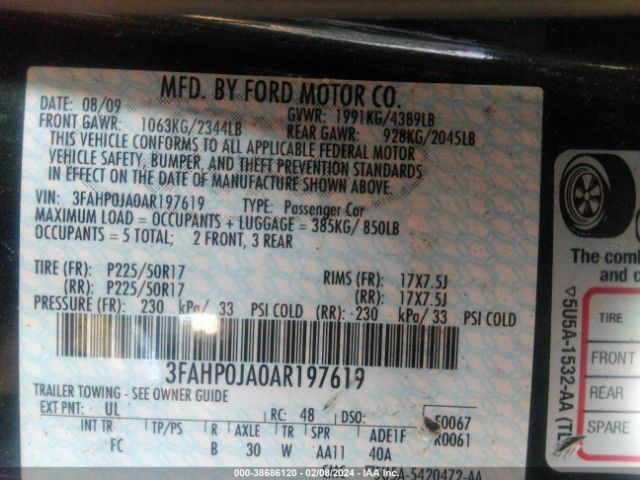 Photo 8 VIN: 3FAHP0JA0AR197619 - FORD FUSION 