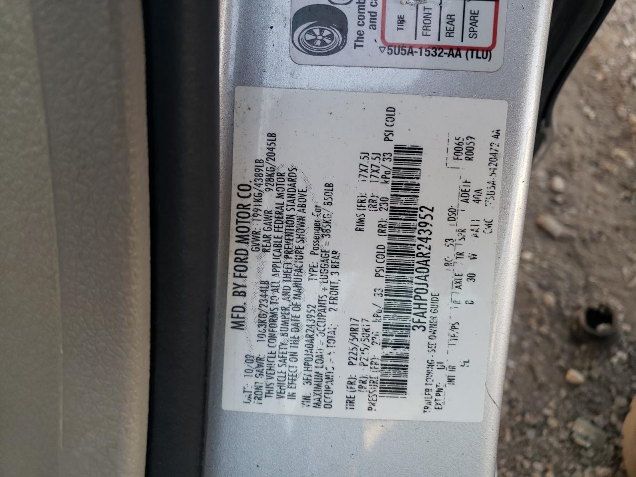 Photo 12 VIN: 3FAHP0JA0AR243952 - FORD FUSION 