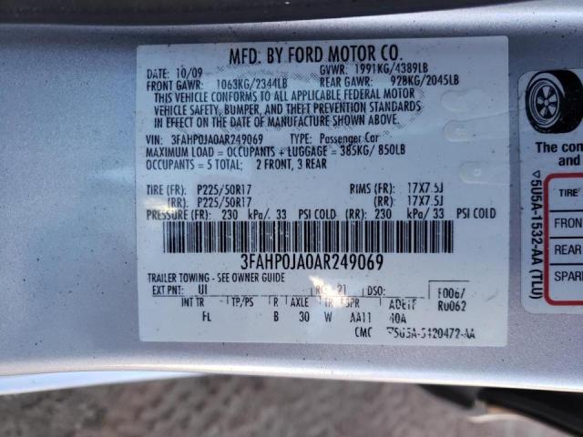 Photo 9 VIN: 3FAHP0JA0AR249069 - FORD FUSION SEL 