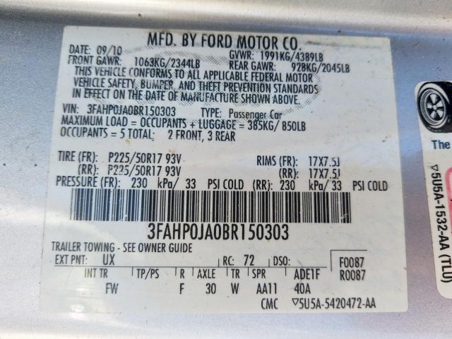 Photo 9 VIN: 3FAHP0JA0BR150303 - FORD FUSION SEL 