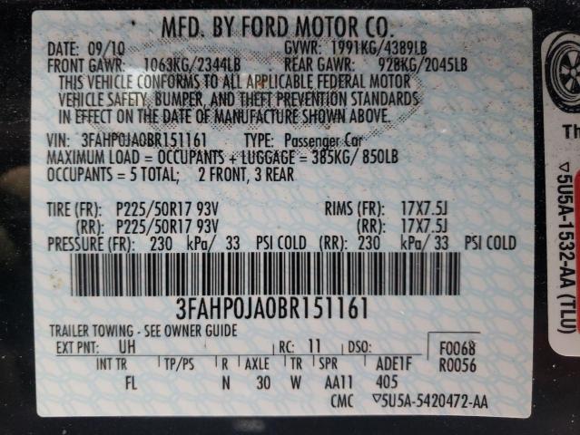 Photo 11 VIN: 3FAHP0JA0BR151161 - FORD FUSION 