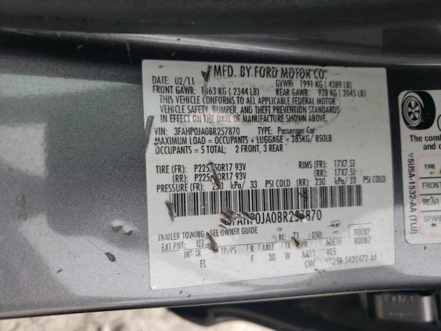 Photo 9 VIN: 3FAHP0JA0BR257870 - FORD FUSION SEL 