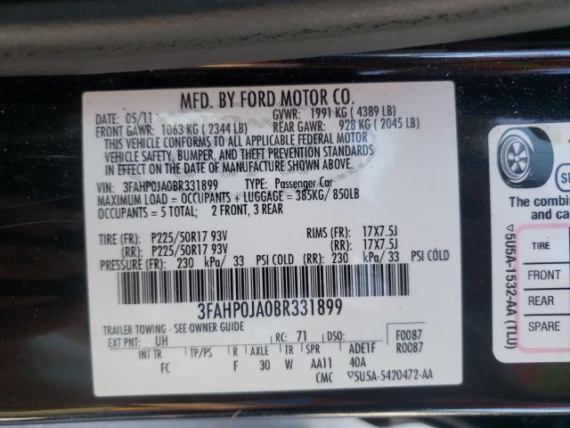 Photo 9 VIN: 3FAHP0JA0BR331899 - FORD FUSION SEL 