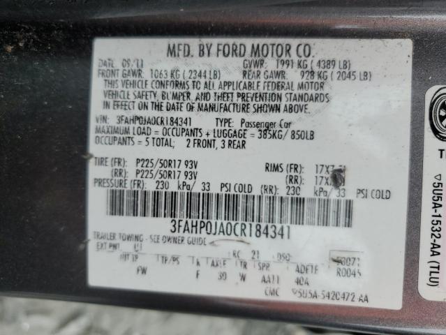 Photo 12 VIN: 3FAHP0JA0CR184341 - FORD FUSION SEL 