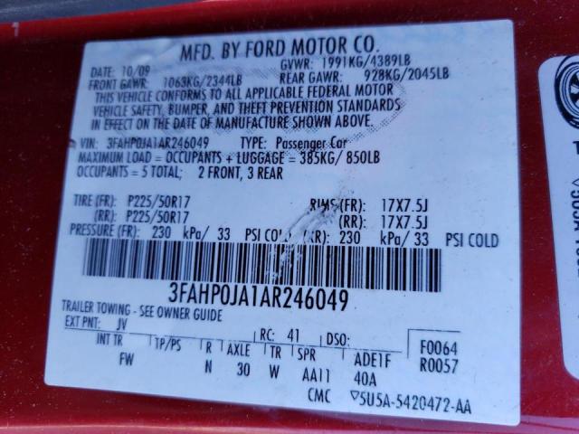 Photo 11 VIN: 3FAHP0JA1AR246049 - FORD FUSION SEL 