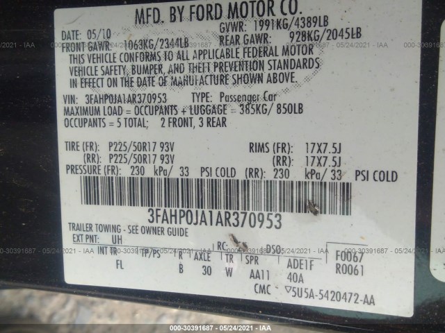 Photo 8 VIN: 3FAHP0JA1AR370953 - FORD FUSION 