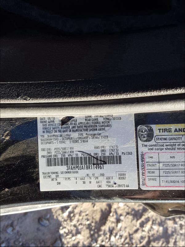 Photo 9 VIN: 3FAHP0JA1BR114961 - FORD FUSION SEL 