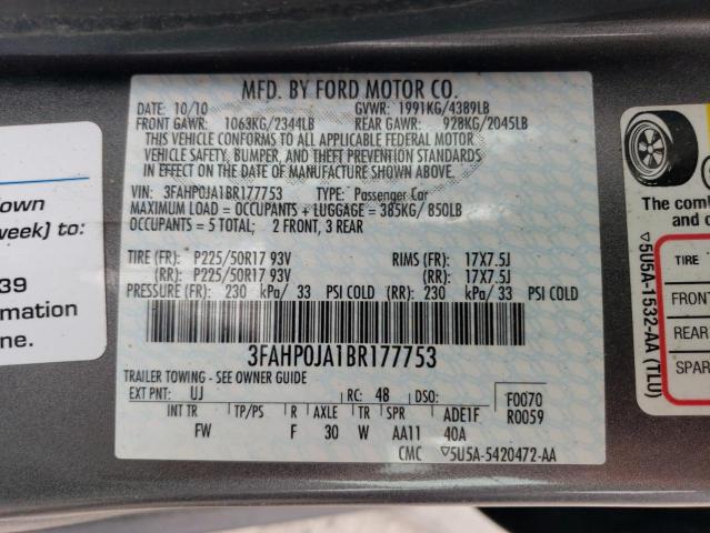 Photo 11 VIN: 3FAHP0JA1BR177753 - FORD FUSION 