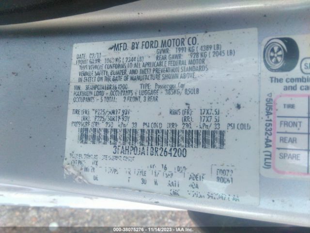 Photo 8 VIN: 3FAHP0JA1BR264200 - FORD FUSION 