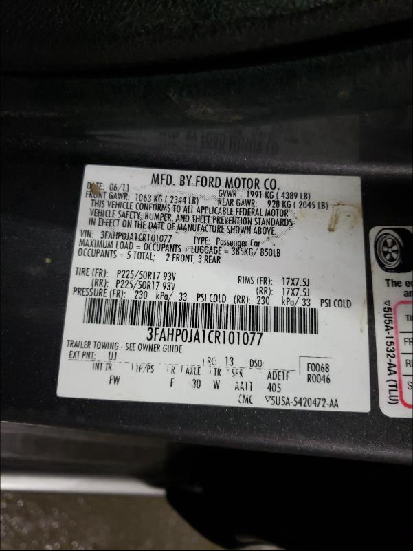 Photo 9 VIN: 3FAHP0JA1CR101077 - FORD FUSION SEL 