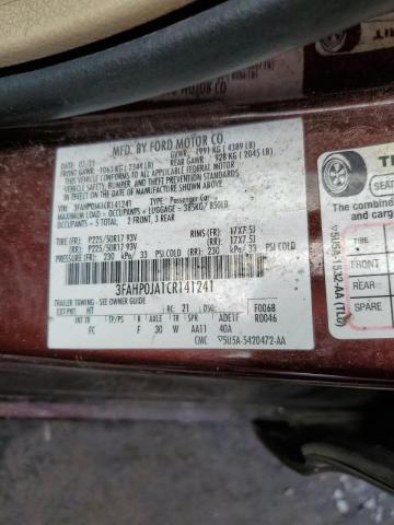 Photo 11 VIN: 3FAHP0JA1CR141241 - FORD FUSION SEL 