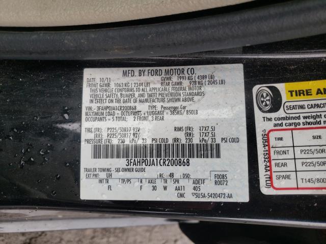 Photo 9 VIN: 3FAHP0JA1CR200868 - FORD FUSION SEL 