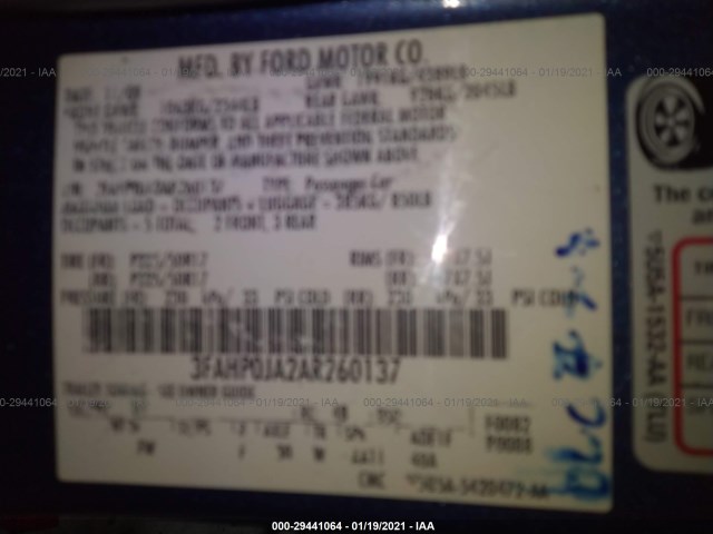 Photo 8 VIN: 3FAHP0JA2AR260137 - FORD FUSION 