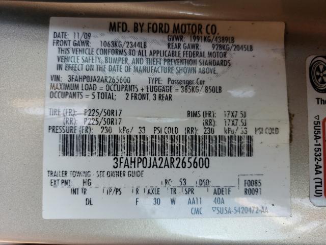 Photo 9 VIN: 3FAHP0JA2AR265600 - FORD FUSION SEL 