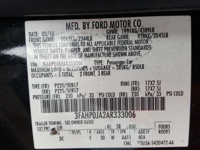 Photo 9 VIN: 3FAHP0JA2AR333006 - FORD FUSION SEL 