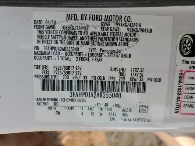 Photo 9 VIN: 3FAHP0JA2AR355040 - FORD FUSION SEL 