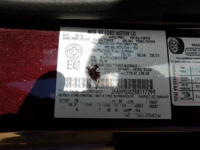 Photo 9 VIN: 3FAHP0JA2BR117299 - FORD FUSION SEL 