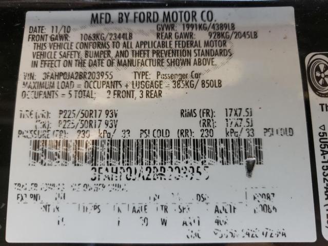 Photo 9 VIN: 3FAHP0JA2BR203955 - FORD FUSION SEL 