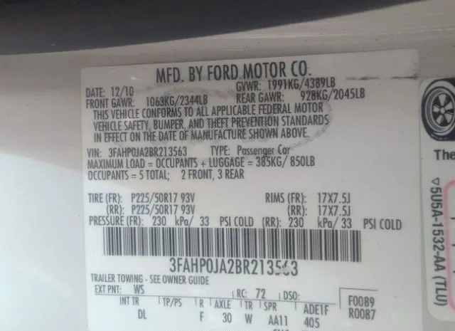 Photo 8 VIN: 3FAHP0JA2BR213563 - FORD FUSION 