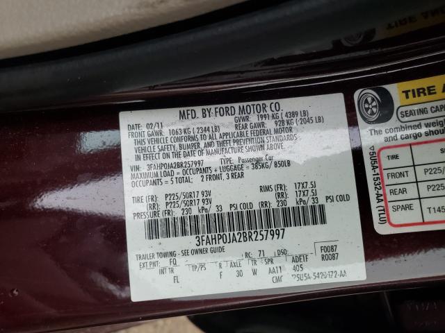 Photo 9 VIN: 3FAHP0JA2BR257997 - FORD FUSION SEL 