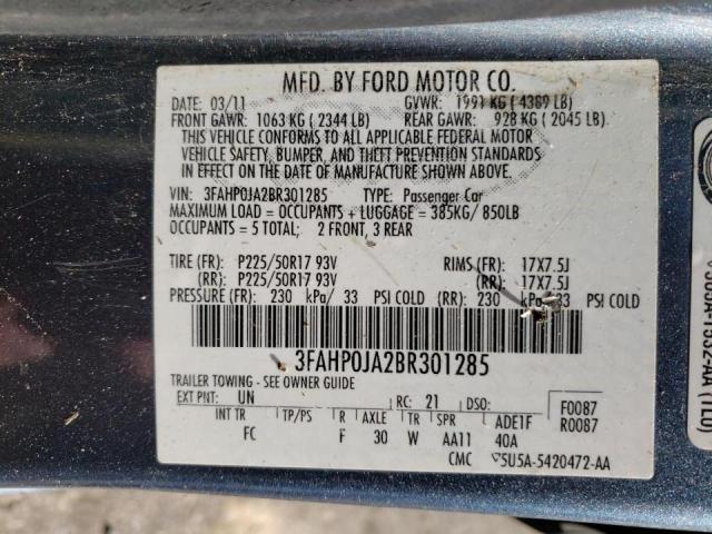 Photo 11 VIN: 3FAHP0JA2BR301285 - FORD FUSION SEL 