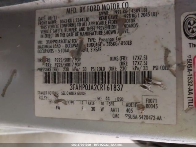 Photo 8 VIN: 3FAHP0JA2CR161837 - FORD FUSION 