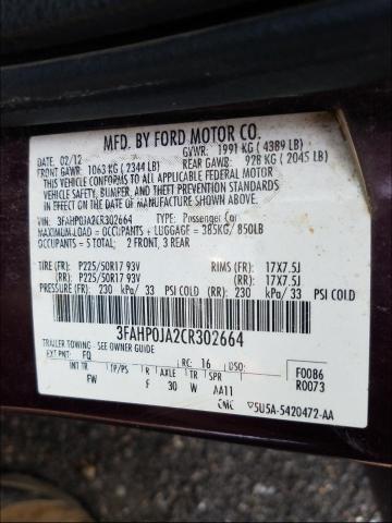 Photo 9 VIN: 3FAHP0JA2CR302664 - FORD FUSION SEL 