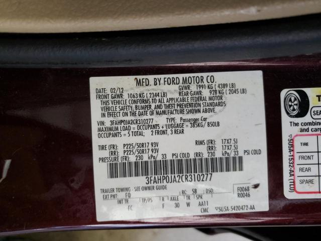 Photo 9 VIN: 3FAHP0JA2CR310277 - FORD FUSION SEL 