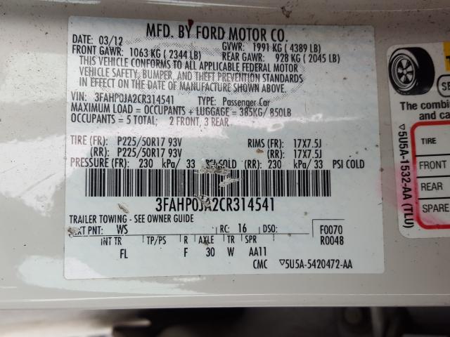 Photo 9 VIN: 3FAHP0JA2CR314541 - FORD FUSION SEL 