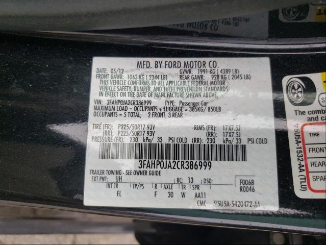 Photo 9 VIN: 3FAHP0JA2CR386999 - FORD FUSION 