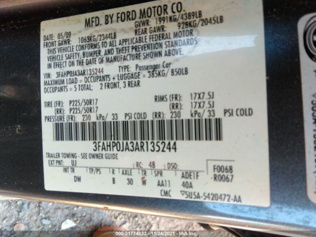 Photo 8 VIN: 3FAHP0JA3AR135244 - FORD FUSION 