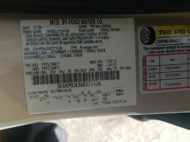 Photo 9 VIN: 3FAHP0JA3AR275536 - FORD FUSION SEL 