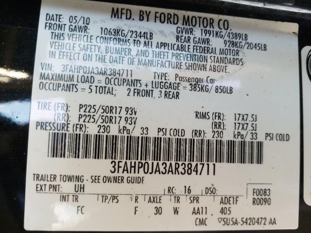 Photo 9 VIN: 3FAHP0JA3AR384711 - FORD FUSION SEL 